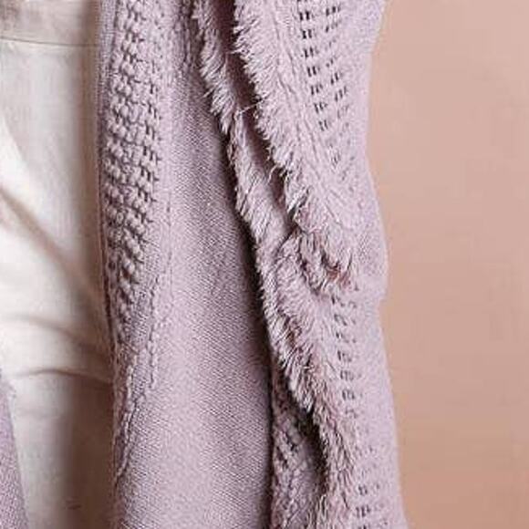 Lilac Grey Open Work Frayed Border Bohemian Ruana Shawl Wrap - Picture 4 of 4